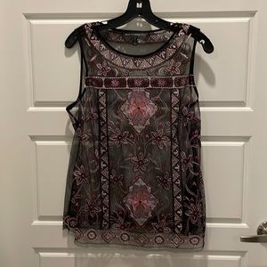 White House Black Market Embroidered Tulle Sleeveless Top, Sz. L